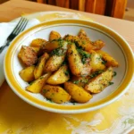 Crispy Greek Lemon Potatoes roasted in lemon garlic broth for a flavorful side dish