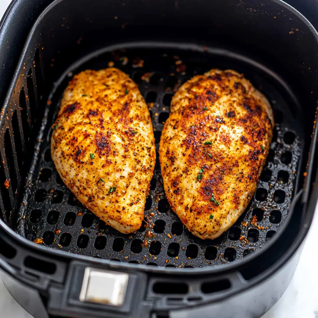 Juicy Air Fryer Chicken Breast cooked to perfection, no breading required.