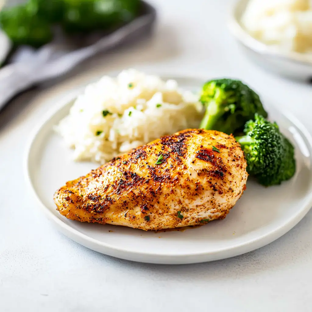 Juicy Air Fryer Chicken Breast cooked to perfection, no breading required.