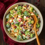 Delicious Broccoli Apple Salad with fresh broccoli florets and sweet apples mixed with cranberries.