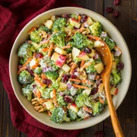 Delicious Broccoli Apple Salad with fresh broccoli florets and sweet apples mixed with cranberries.