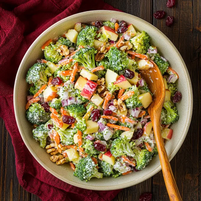 Delicious Broccoli Apple Salad with fresh broccoli florets and sweet apples mixed with cranberries.
