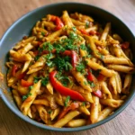 Creamy Rasta Pasta with Caribbean jerk chicken and colorful bell peppers