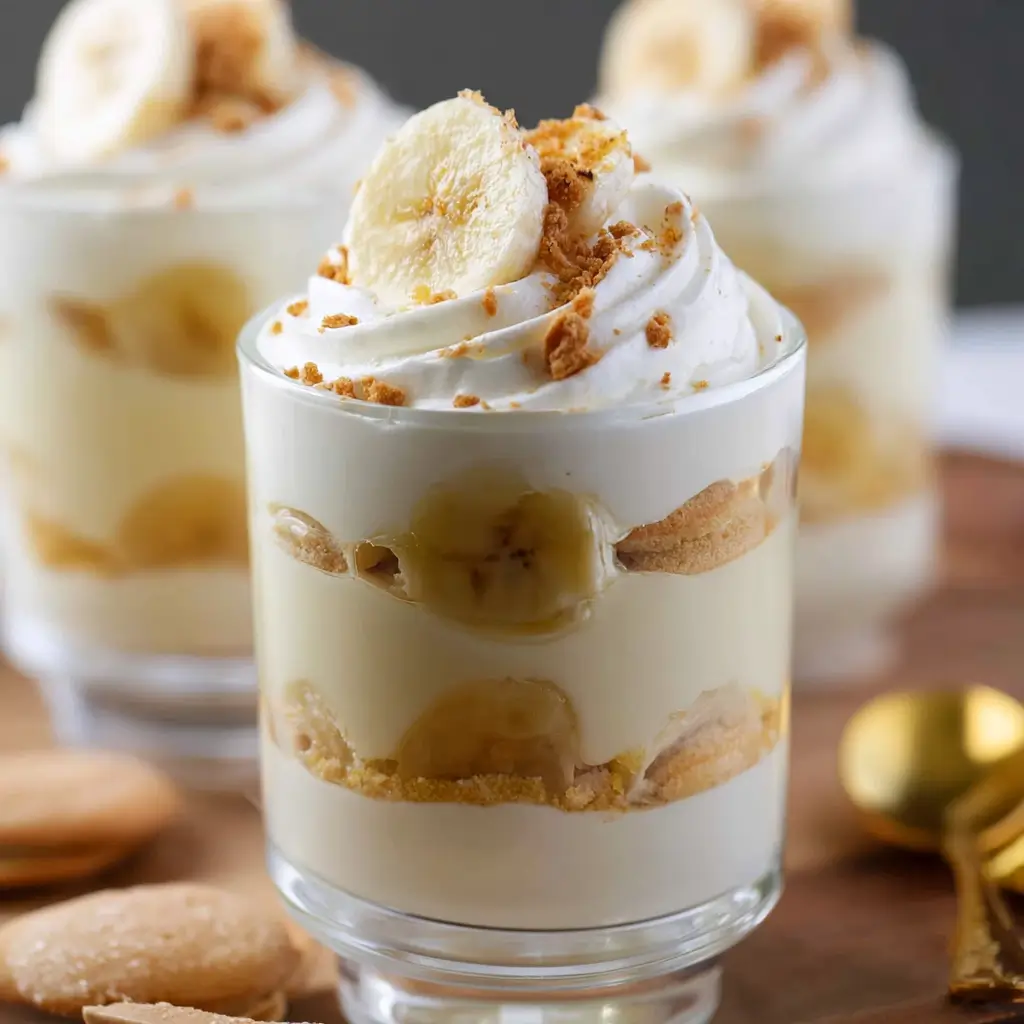 Delicious Banana Pudding Parfaits with layers of bananas, pudding, and vanilla wafers