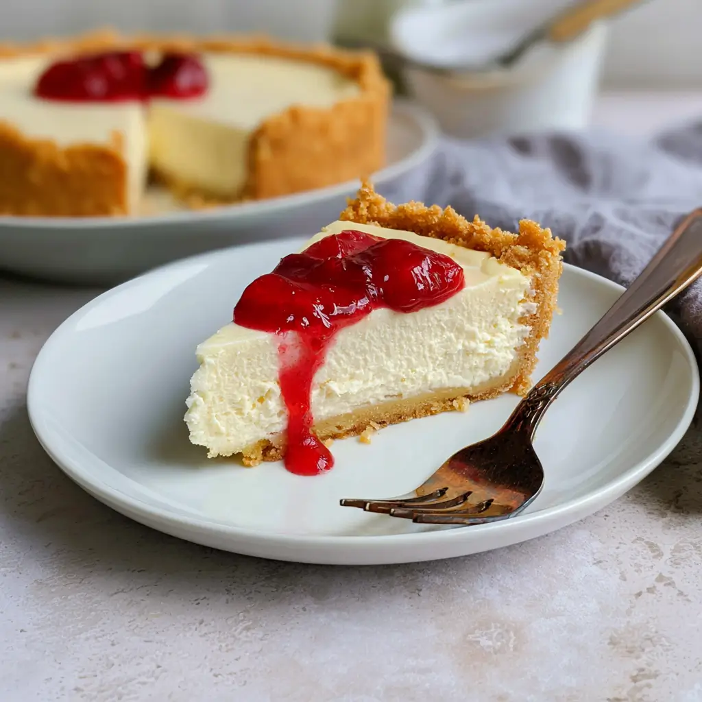 Delicious cream cheese pie with a graham cracker crust and fruit topping