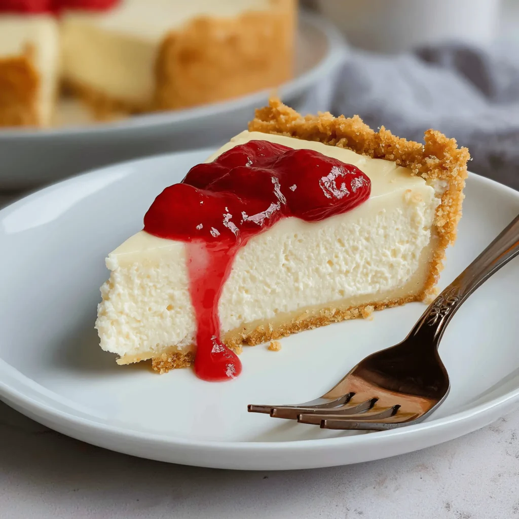 Delicious cream cheese pie with a graham cracker crust and fruit topping