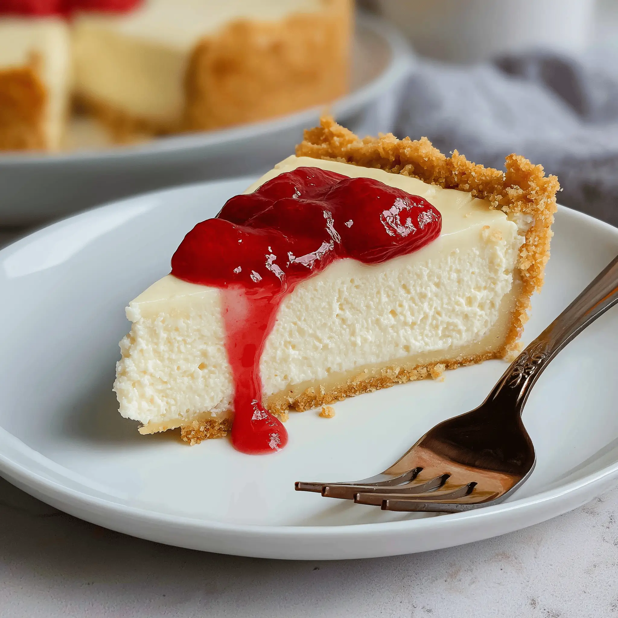 Delicious cream cheese pie with a graham cracker crust and fruit topping