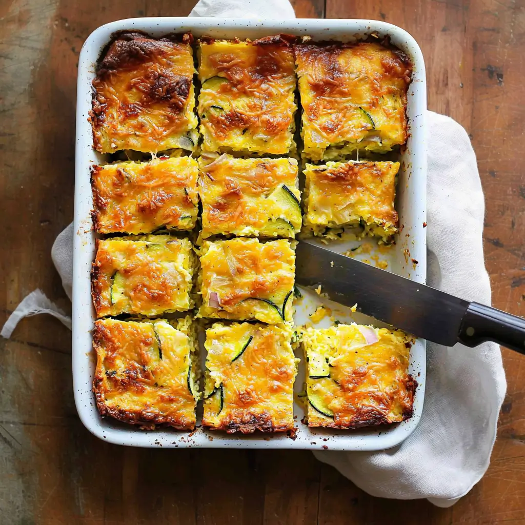 Delicious and Easy Vegetarian Zucchini Slice packed with eggs, cheese, and bacon - a classic Australian recipe.
