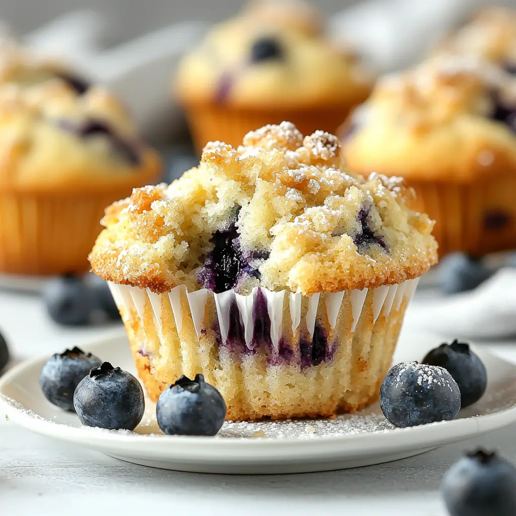 Delicious Blueberry Cream Cheese Muffins with juicy berries and cream cheese filling.