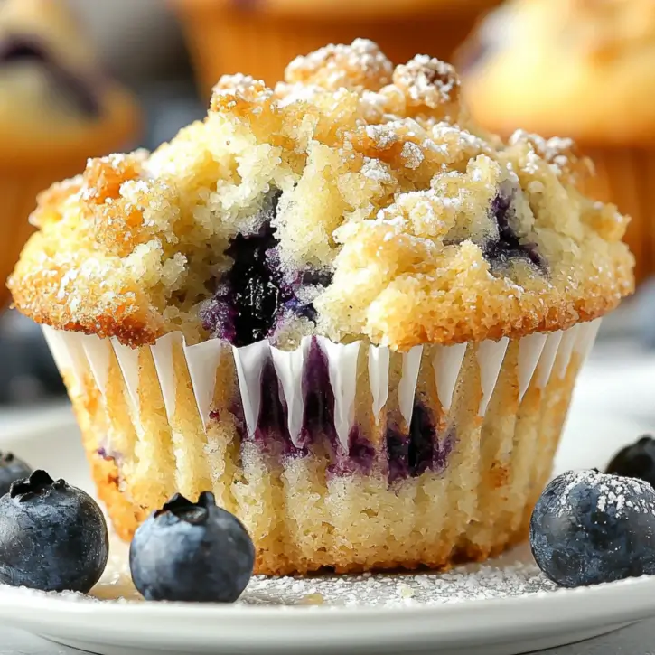 Delicious Blueberry Cream Cheese Muffins with juicy berries and cream cheese filling.