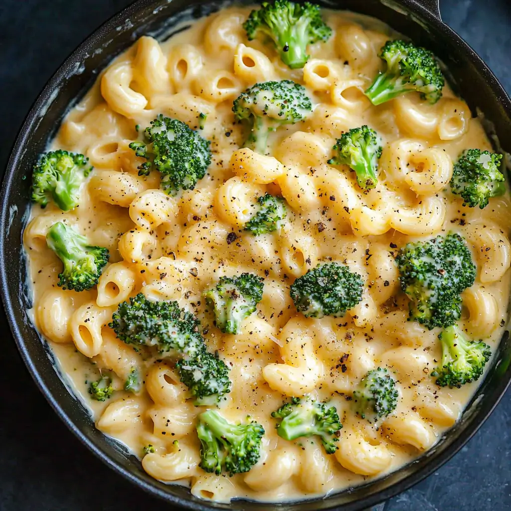 Creamy Broccoli Mac and Cheese in a bowl with fresh broccoli and pasta.