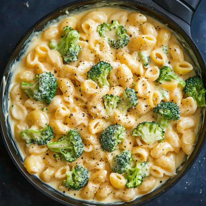 Creamy Broccoli Mac and Cheese in a bowl with fresh broccoli and pasta.