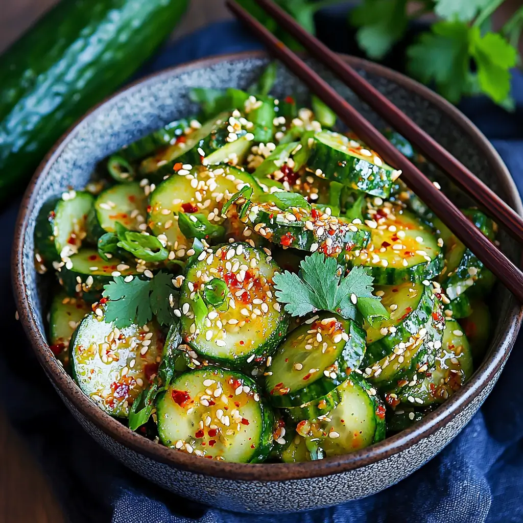 Spicy and refreshing Korean Cucumber Salad (Oi Muchim) served in a bowl.