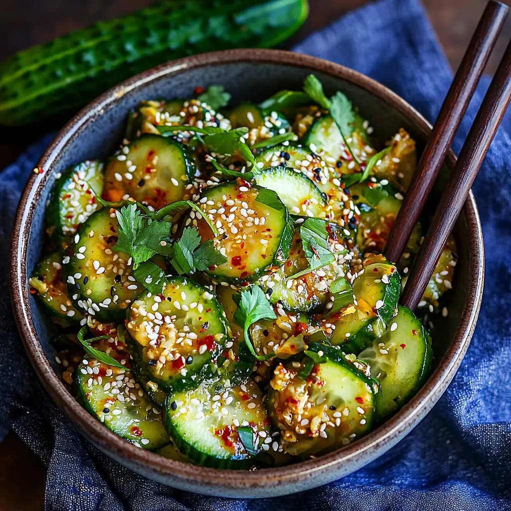 Spicy and refreshing Korean Cucumber Salad (Oi Muchim) served in a bowl.