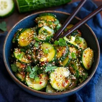 Spicy and refreshing Korean Cucumber Salad (Oi Muchim) served in a bowl.