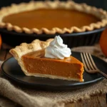 Rich and creamy Eagle Brand Pumpkin Pie topped with whipped cream for Thanksgiving.