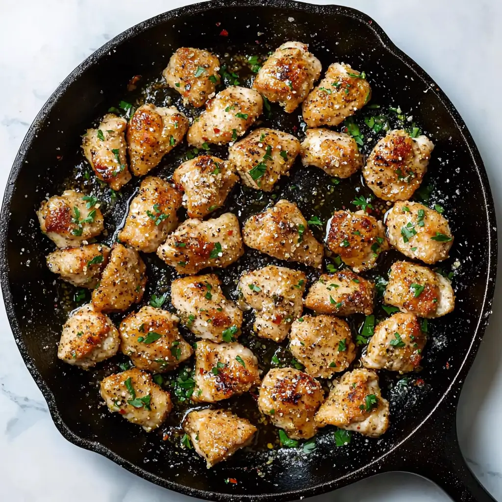 Crispy Garlic Parmesan Chicken Bites ready to be served as a savory snack or appetizer.