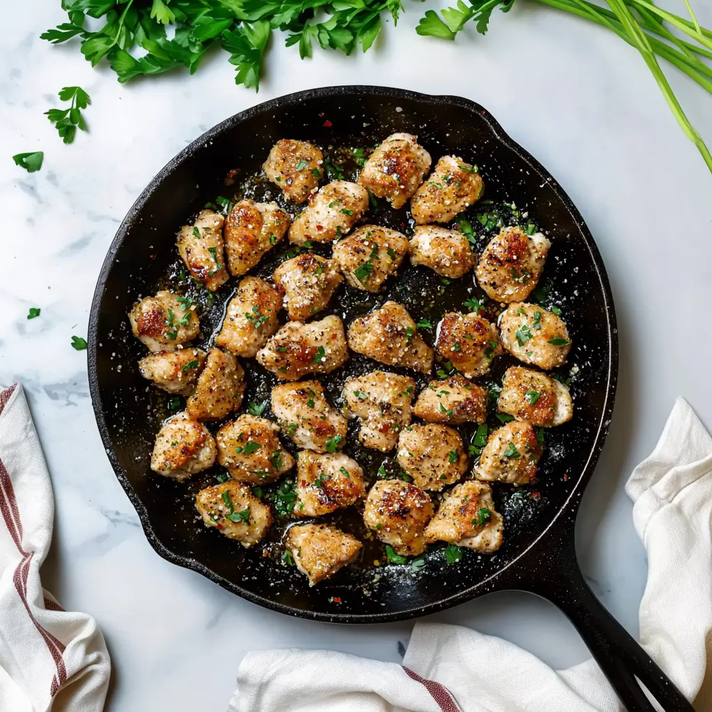 Crispy Garlic Parmesan Chicken Bites ready to be served as a savory snack or appetizer.