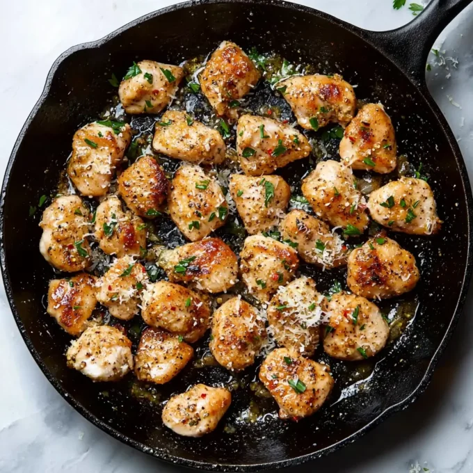 Crispy Garlic Parmesan Chicken Bites ready to be served as a savory snack or appetizer.