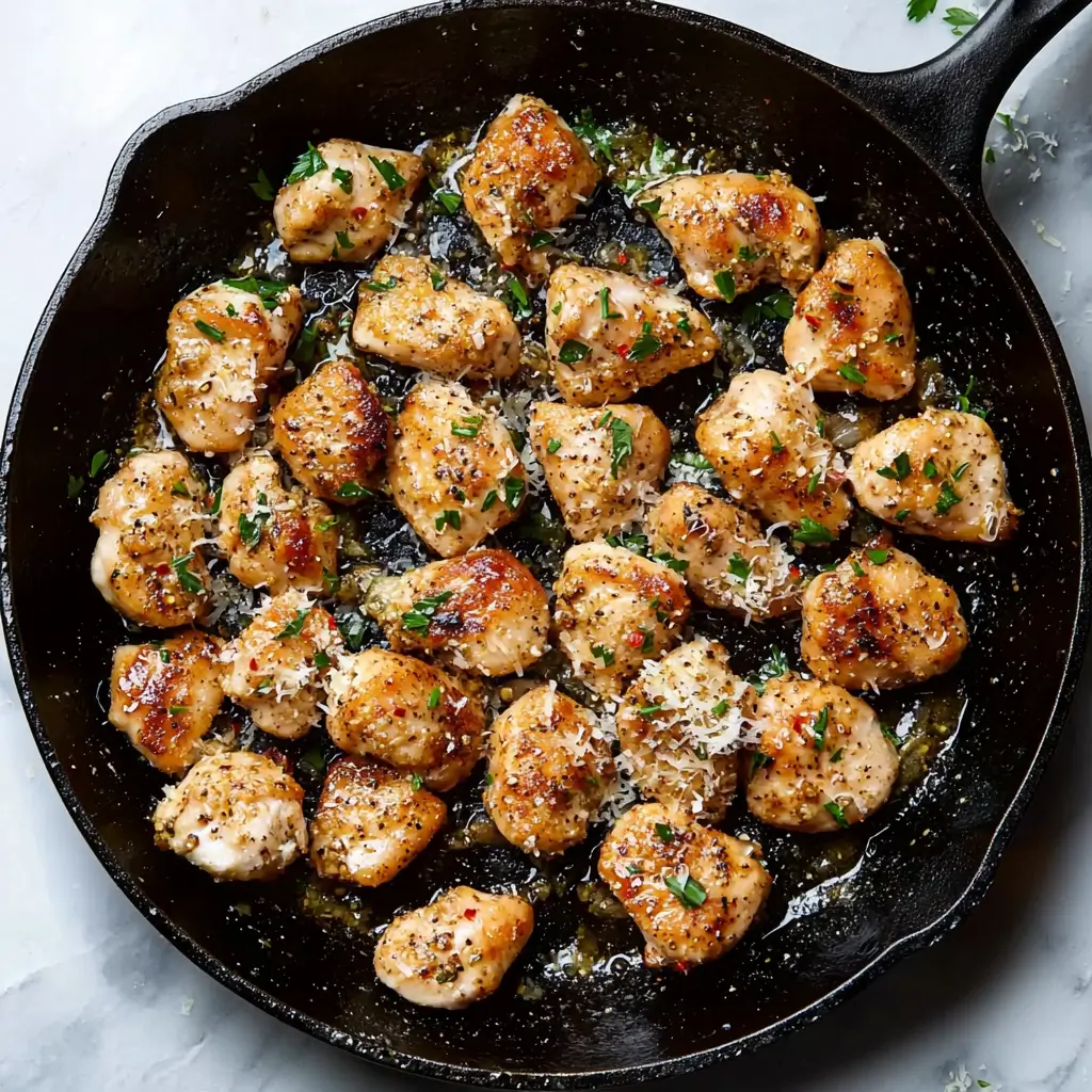 Crispy Garlic Parmesan Chicken Bites ready to be served as a savory snack or appetizer.