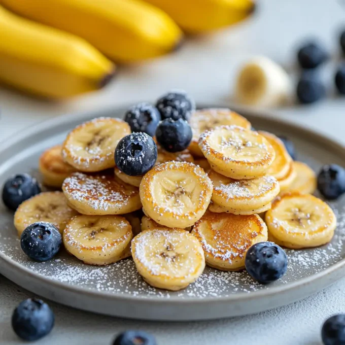 Delicious Mini Banana Pancake Bites served with honey butter on a plate.