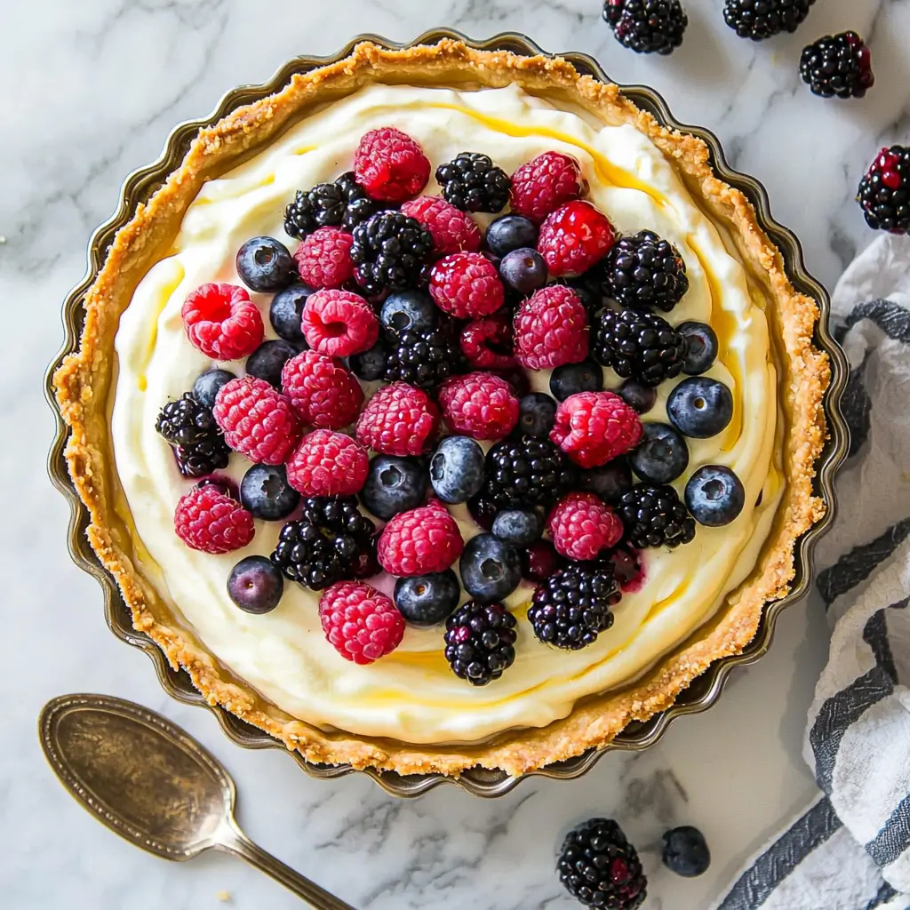 Delicious Summer Berry Tart with a buttery crust and fresh berries on top