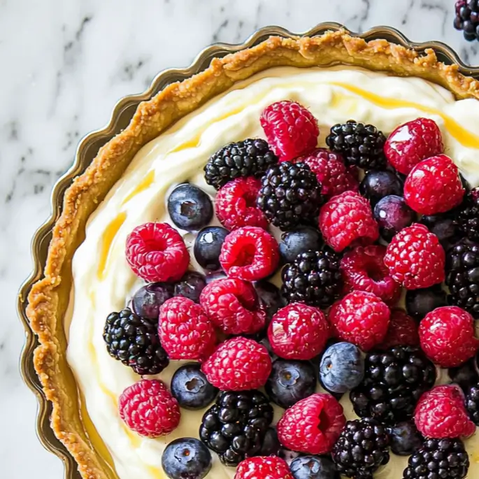 Delicious Summer Berry Tart with a buttery crust and fresh berries on top