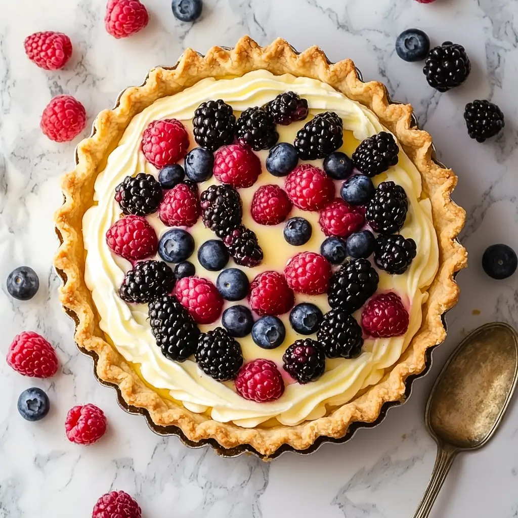 Delicious Summer Berry Tart with a buttery crust and fresh berries on top