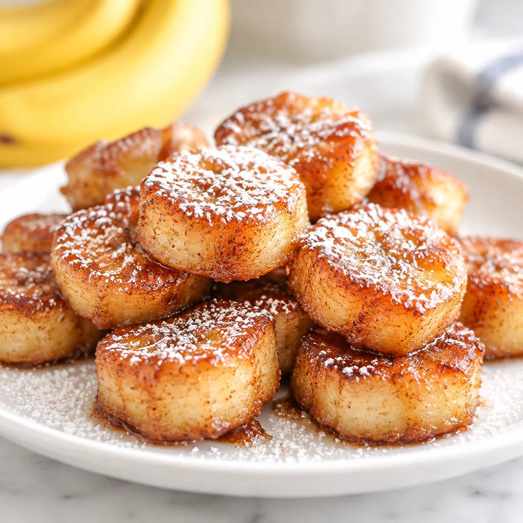 Delicious pan fried cinnamon bananas served as a snack or dessert.