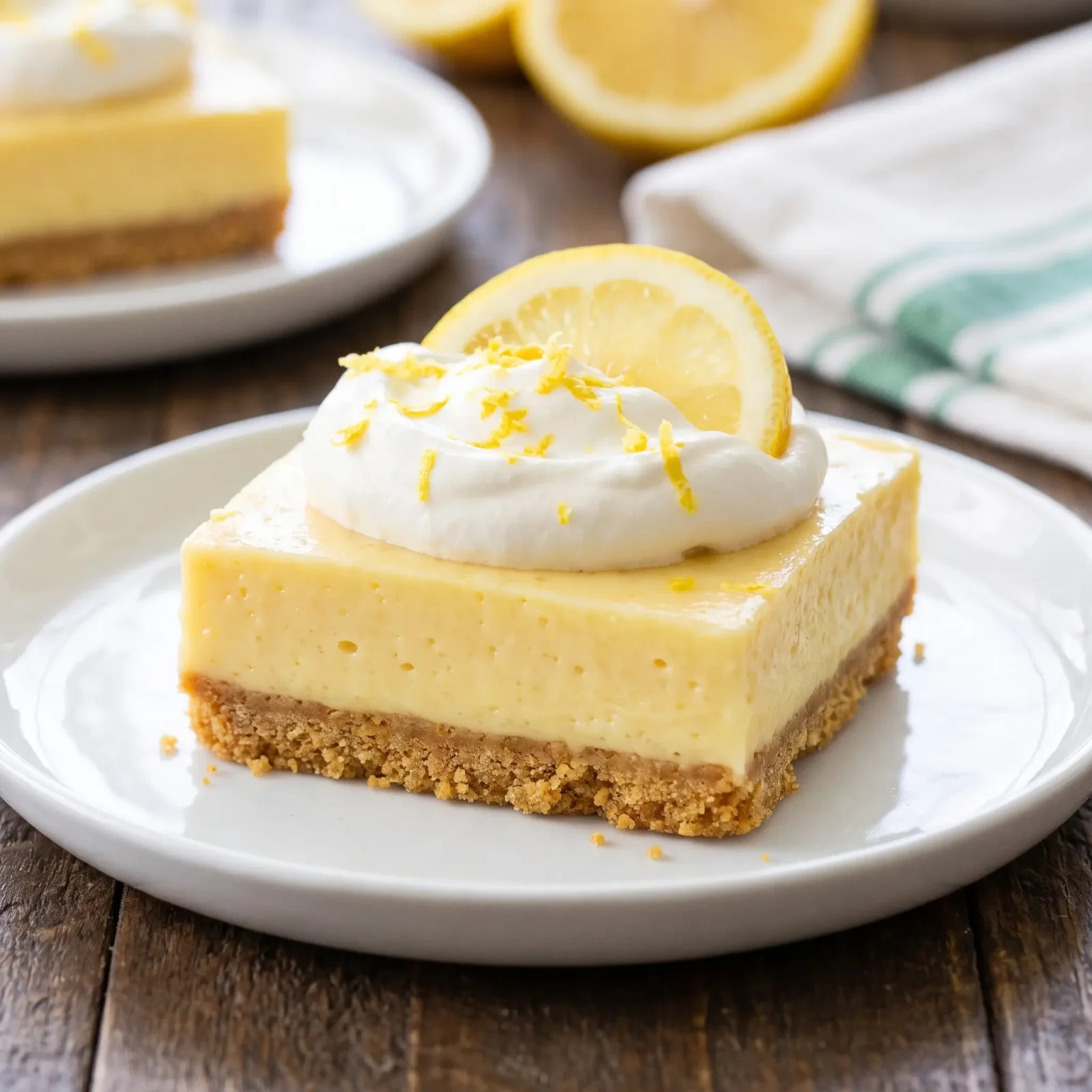 Creamy Lemon Bars on a cooling rack with a buttery crust, smooth lemon filling, and fresh lemon slices
