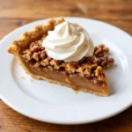 Old-Fashioned Southern Walnut Pie with a sweet filling and flaky crust topped with walnuts.