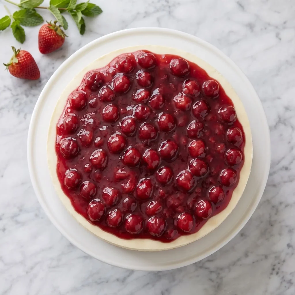 Slice of Philadelphia No-Bake Cheesecake on a plate topped with berry sauce