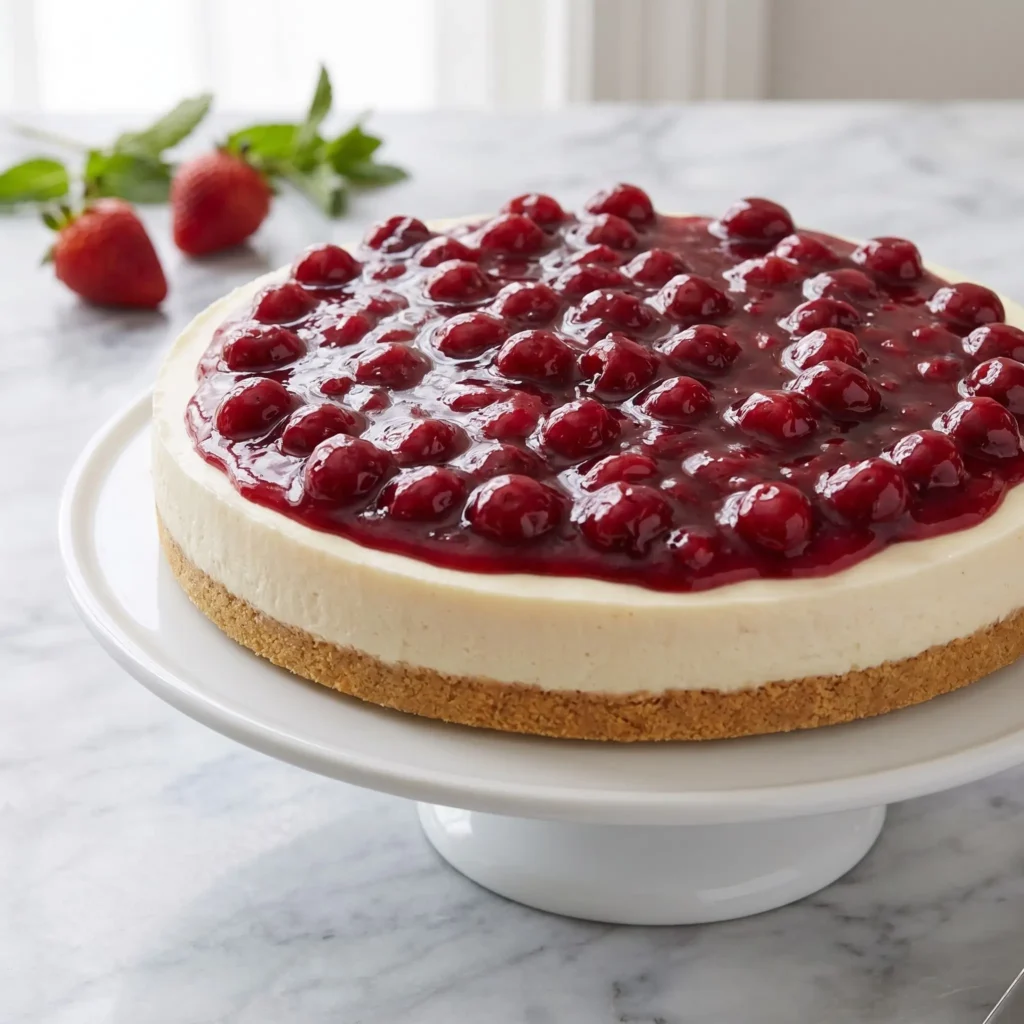 Slice of Philadelphia No-Bake Cheesecake on a plate topped with berry sauce